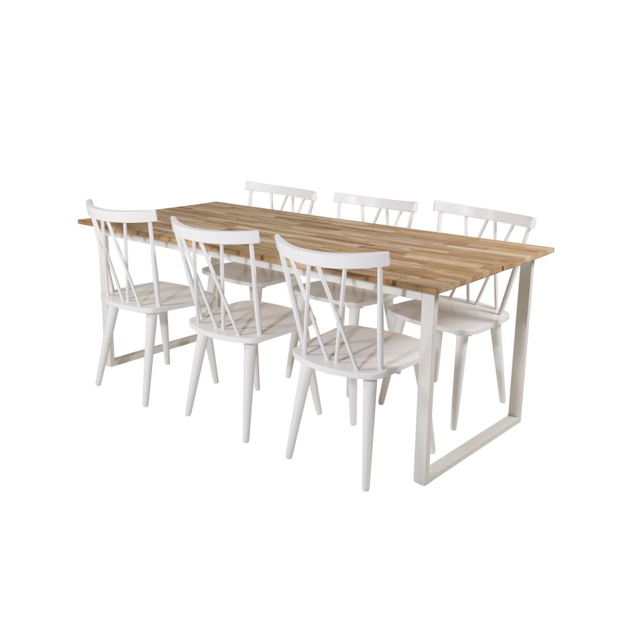 VENTURE DESIGN Cirebon spisebord - natur teaktr og hvid metal (200x90)