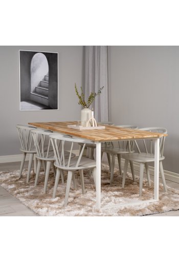 VENTURE DESIGN Cirebon spisebord - natur teaktr og hvid metal (200x90)