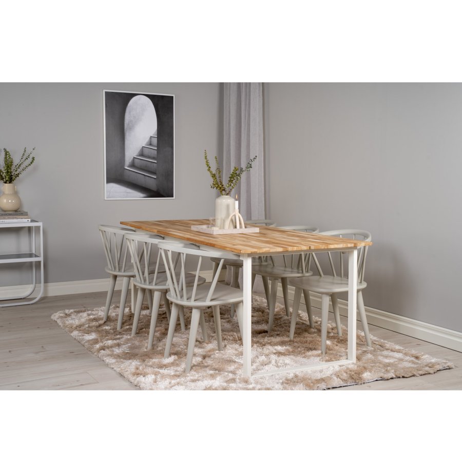 VENTURE DESIGN Cirebon spisebord - natur teaktr og hvid metal (200x90)