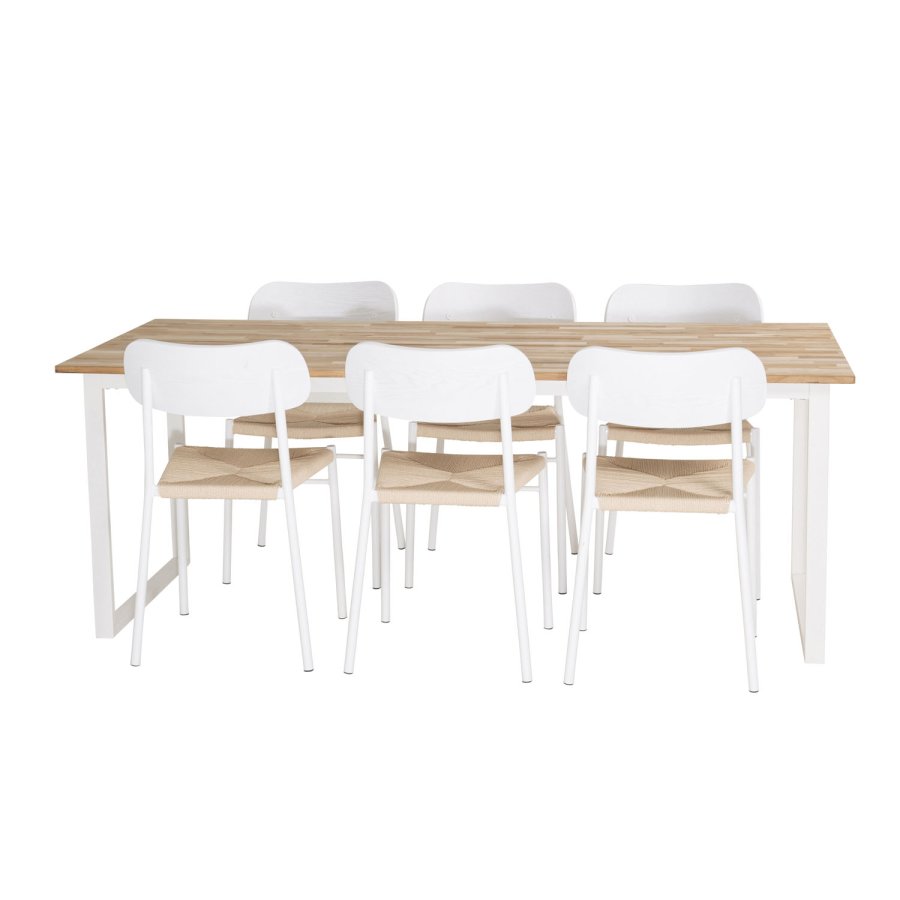 VENTURE DESIGN Cirebon spisebord - natur teaktr og hvid metal (200x90)