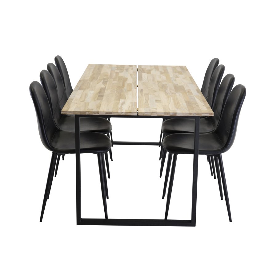 VENTURE DESIGN Cirebon spisebord - natur teaktr og sort metal (200x90)