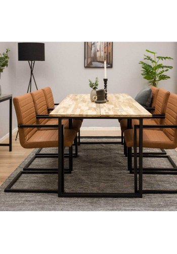 VENTURE DESIGN Cirebon spisebord - natur teaktr og sort metal (200x90)