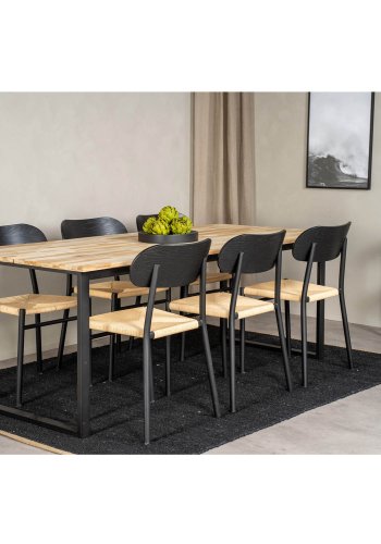 VENTURE DESIGN Cirebon spisebord - natur teaktr og sort metal (200x90)