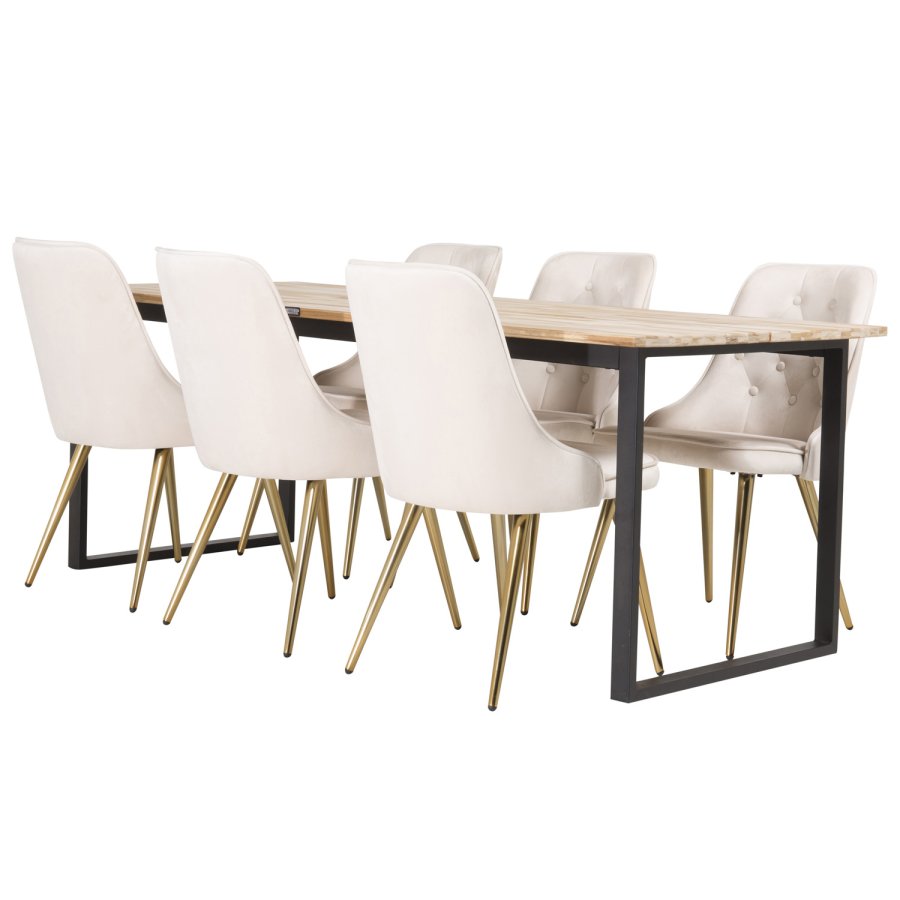 VENTURE DESIGN Cirebon spisebord - natur teaktr og sort metal (200x90)