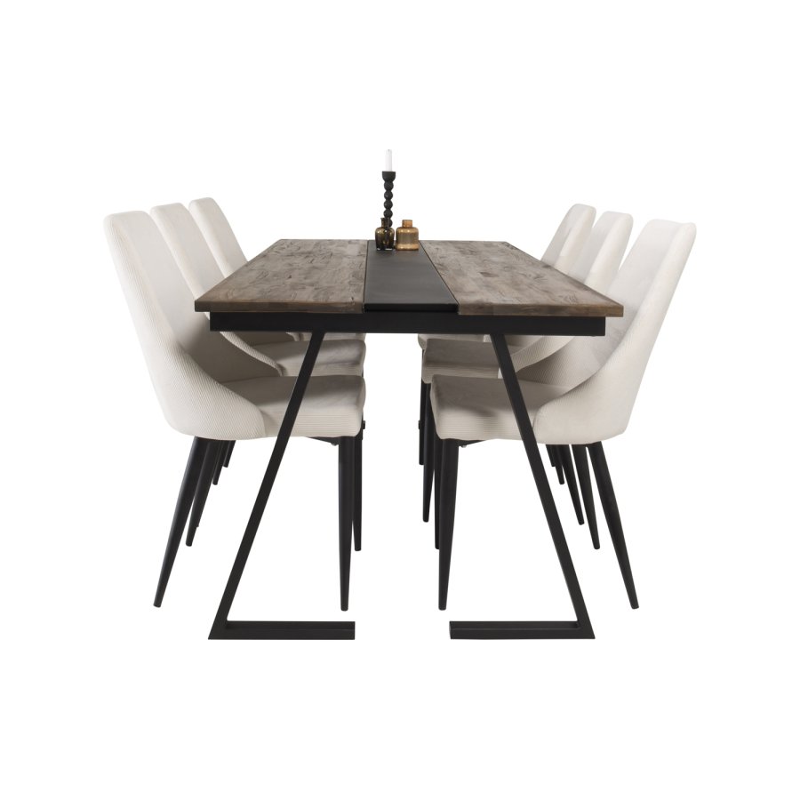 VENTURE DESIGN Jakarta spisebord - brun teaktr og sort metal (200x90)