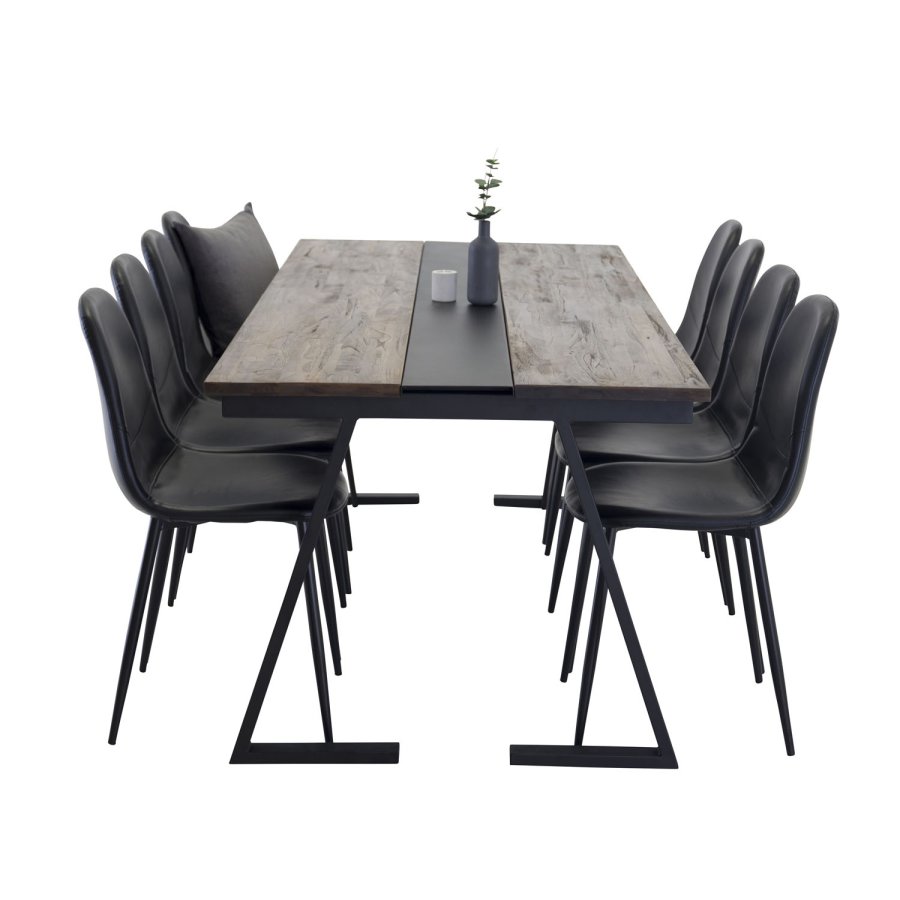 VENTURE DESIGN Jakarta spisebord - brun teaktr og sort metal (200x90)