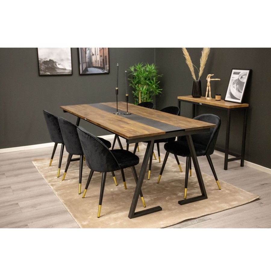 VENTURE DESIGN Jakarta spisebord - brun teaktr og sort metal (200x90)