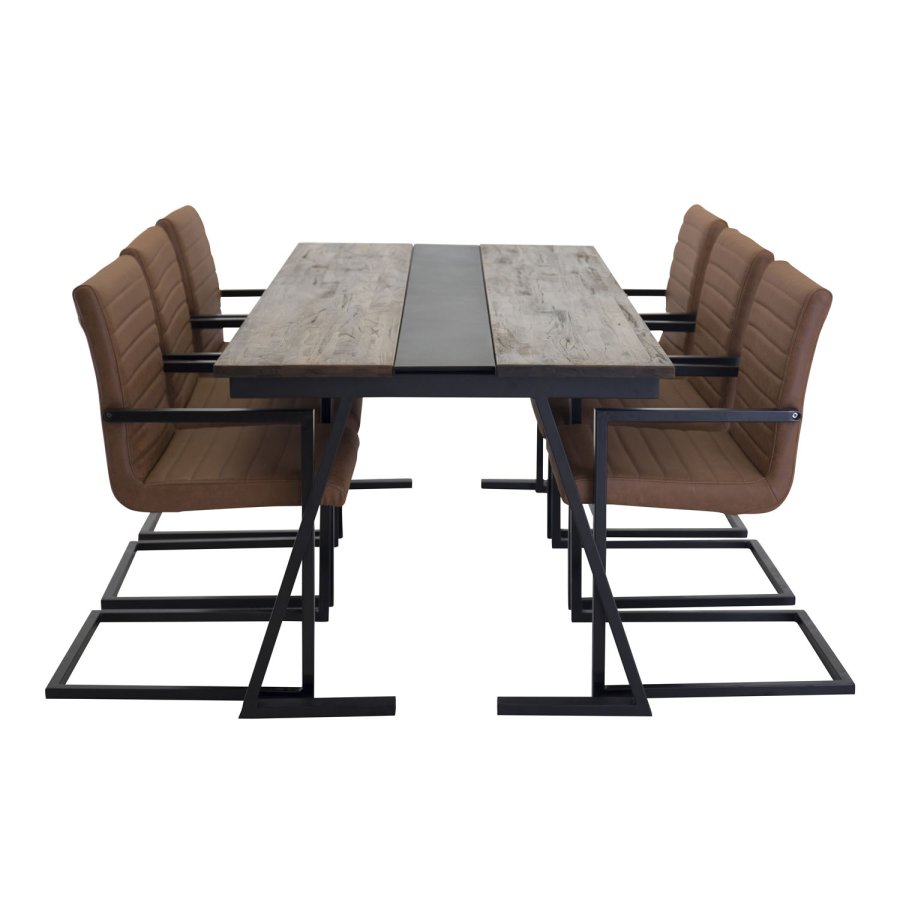 VENTURE DESIGN Jakarta spisebord - brun teaktr og sort metal (200x90)