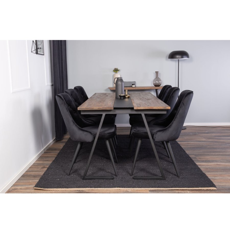 VENTURE DESIGN Jakarta spisebord - brun teaktr og sort metal (200x90)