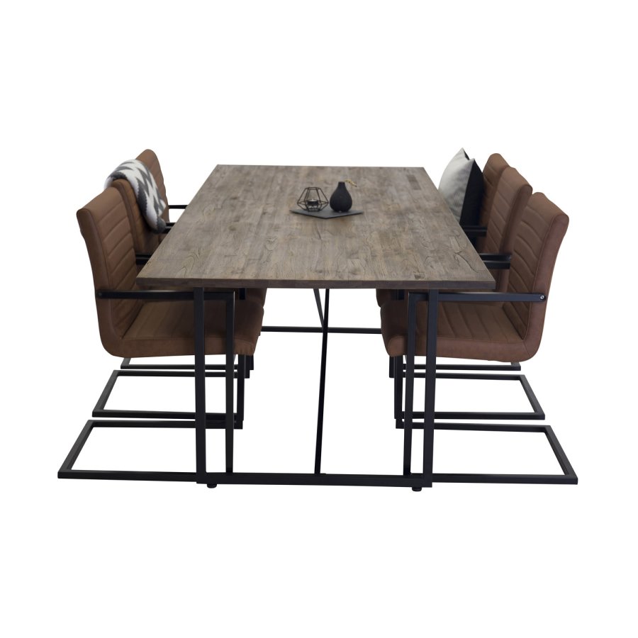 VENTURE DESIGN Art spisebordsstol, m. armln - brun PU og sort metal