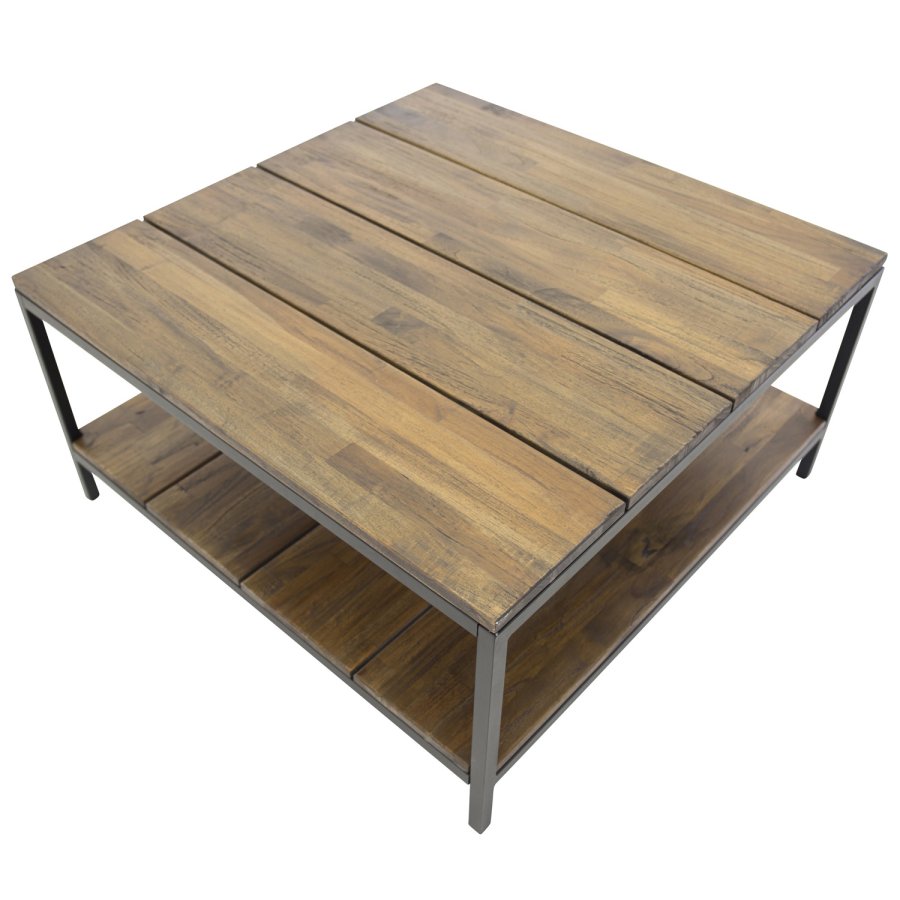 VENTURE DESIGN Padang sofabord, m. 1 hylde - brun tr og metal (80x80)