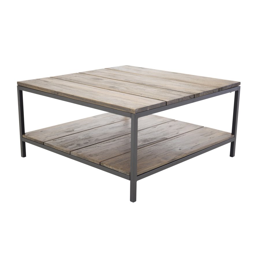 VENTURE DESIGN Padang sofabord, m. 1 hylde - brun tr og metal (80x80)