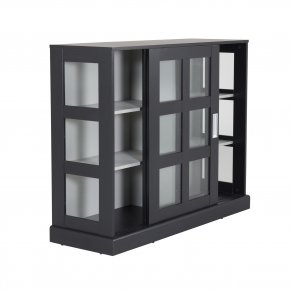 VENTURE DESIGN Lock Low sknk, m. 2 skydelger - glas, lysegr og sort MDF (120x40)