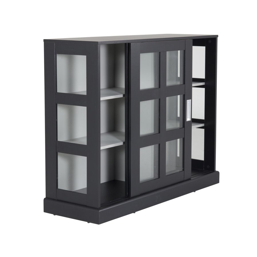 VENTURE DESIGN Lock Low sknk, m. 2 skydelger - glas, lysegr og sort MDF (120x40)