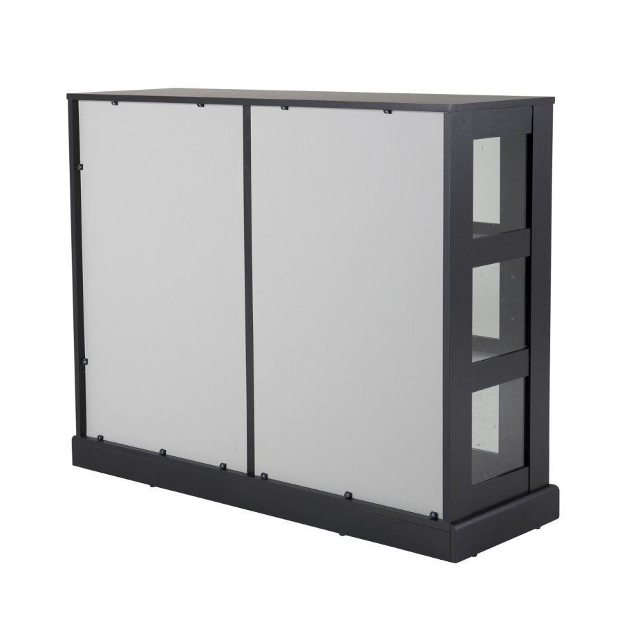 VENTURE DESIGN Lock Low sknk, m. 2 skydelger - glas, lysegr og sort MDF (120x40)