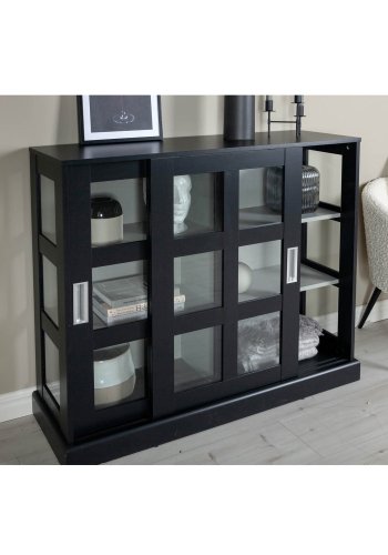 VENTURE DESIGN Lock Low sknk, m. 2 skydelger - glas, lysegr og sort MDF (120x40)