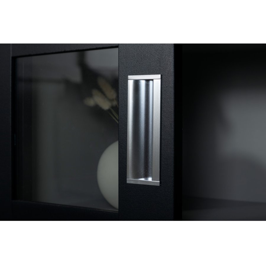 VENTURE DESIGN Lock Low sknk, m. 2 skydelger - glas, lysegr og sort MDF (120x40)