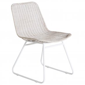 VENTURE DESIGN Cirebon spisebordsstol - hvidvasket natur rattan og hvid metal