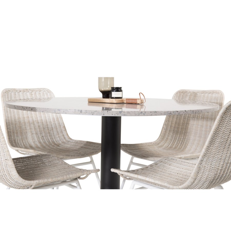 VENTURE DESIGN Cirebon spisebordsstol - hvidvasket natur rattan og hvid metal