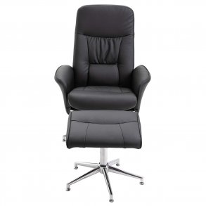 VENTURE DESIGN Rolf recliner lnestol, m. fodskammel - sort PU og krom metal