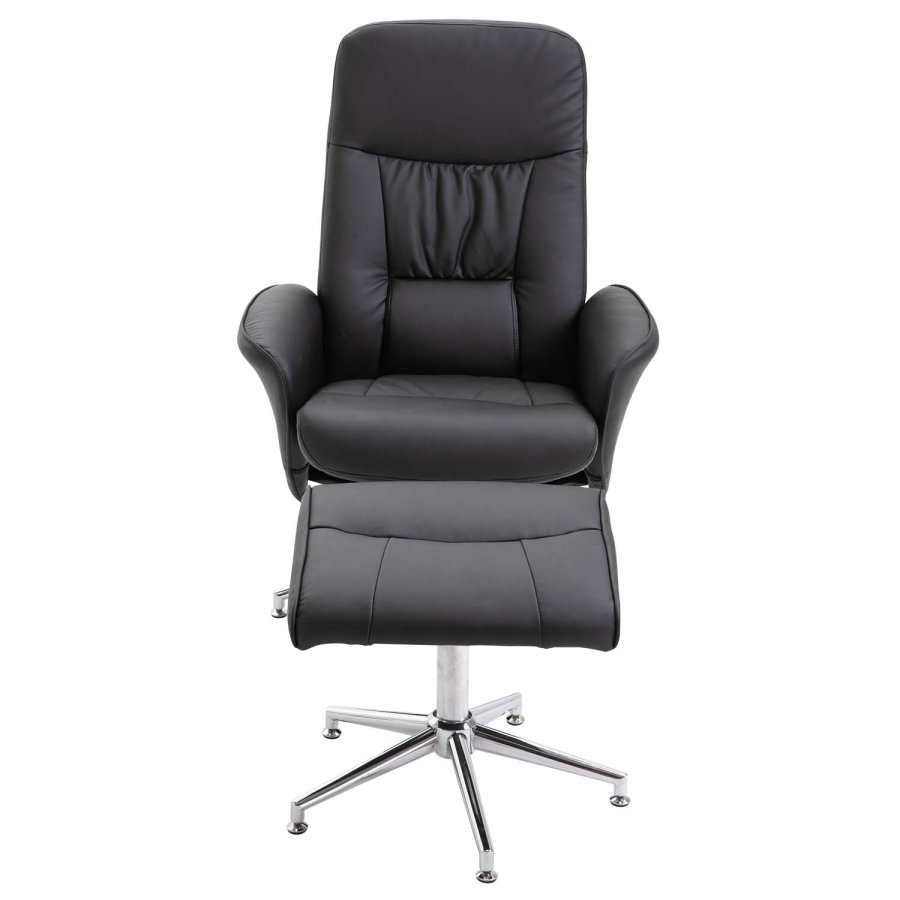 VENTURE DESIGN Rolf recliner lnestol, m. fodskammel - sort PU og krom metal