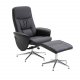VENTURE DESIGN Rolf recliner lnestol, m. fodskammel - sort PU og krom metal