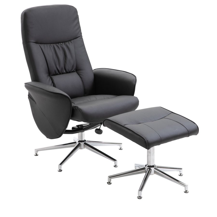 VENTURE DESIGN Rolf recliner lnestol, m. fodskammel - sort PU og krom metal