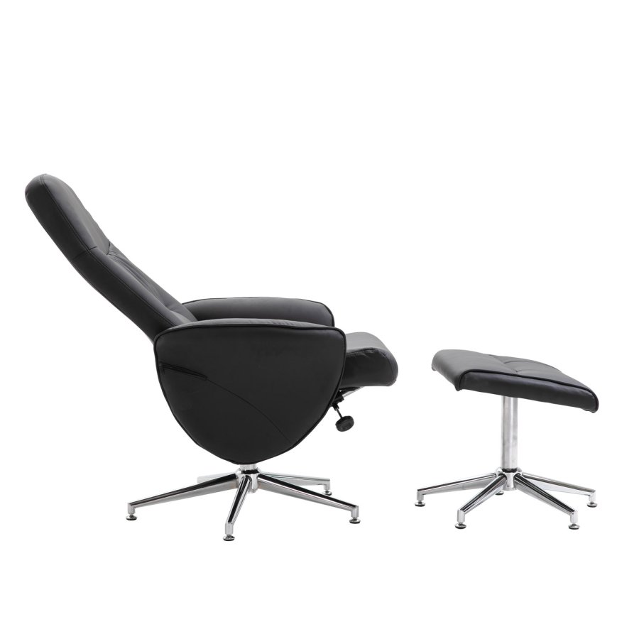 VENTURE DESIGN Rolf recliner lnestol, m. fodskammel - sort PU og krom metal