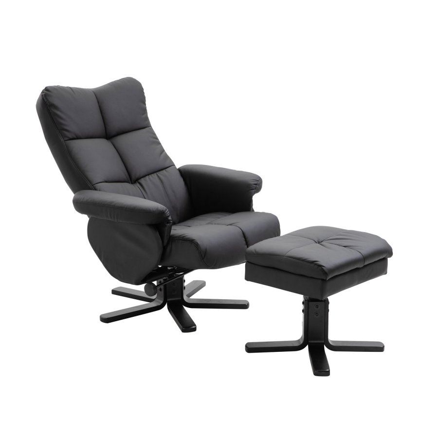 VENTURE DESIGN Sven recliner lnestol m. fodskammel - sort Pu og metal