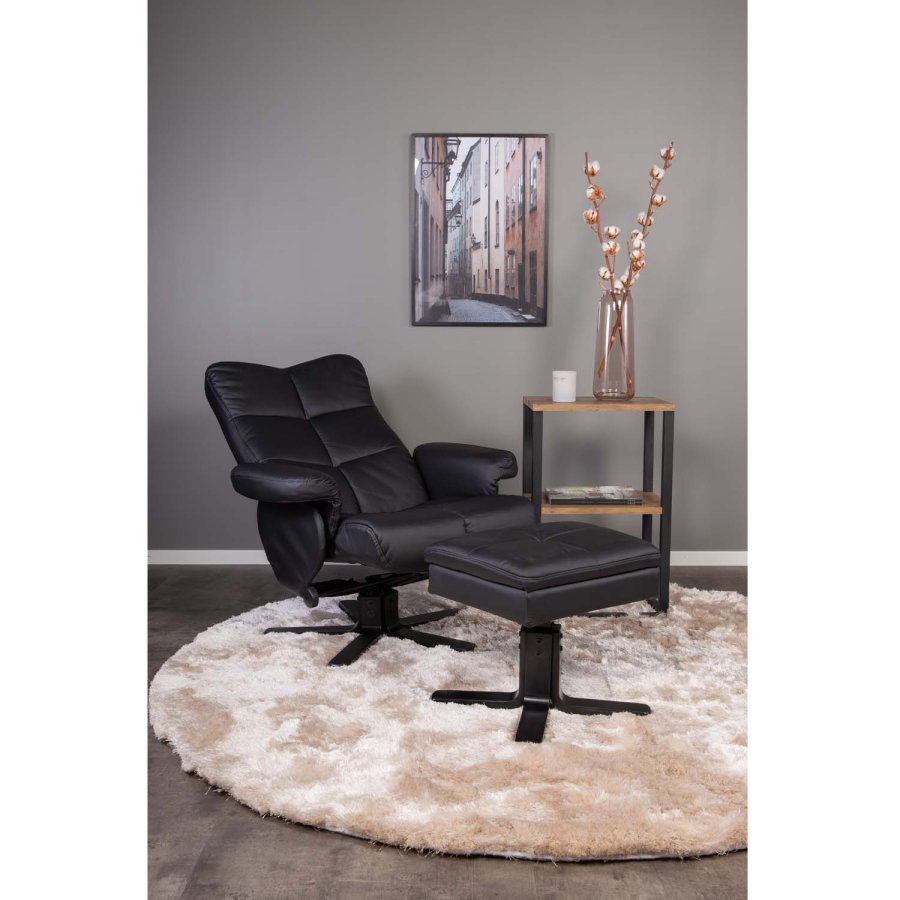 VENTURE DESIGN Sven recliner lnestol m. fodskammel - sort Pu og metal