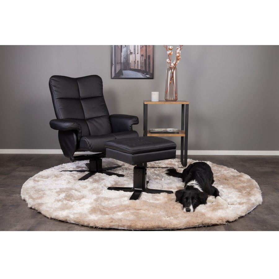 VENTURE DESIGN Sven recliner lnestol m. fodskammel - sort Pu og metal