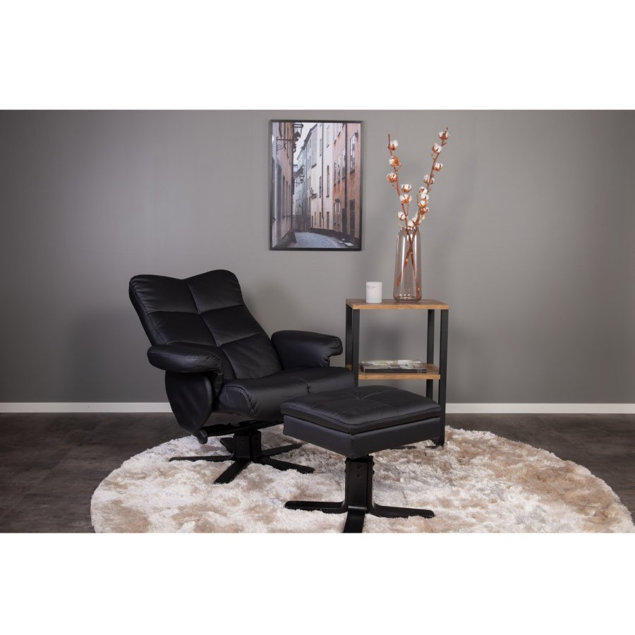 VENTURE DESIGN Sven recliner lnestol m. fodskammel - sort Pu og metal