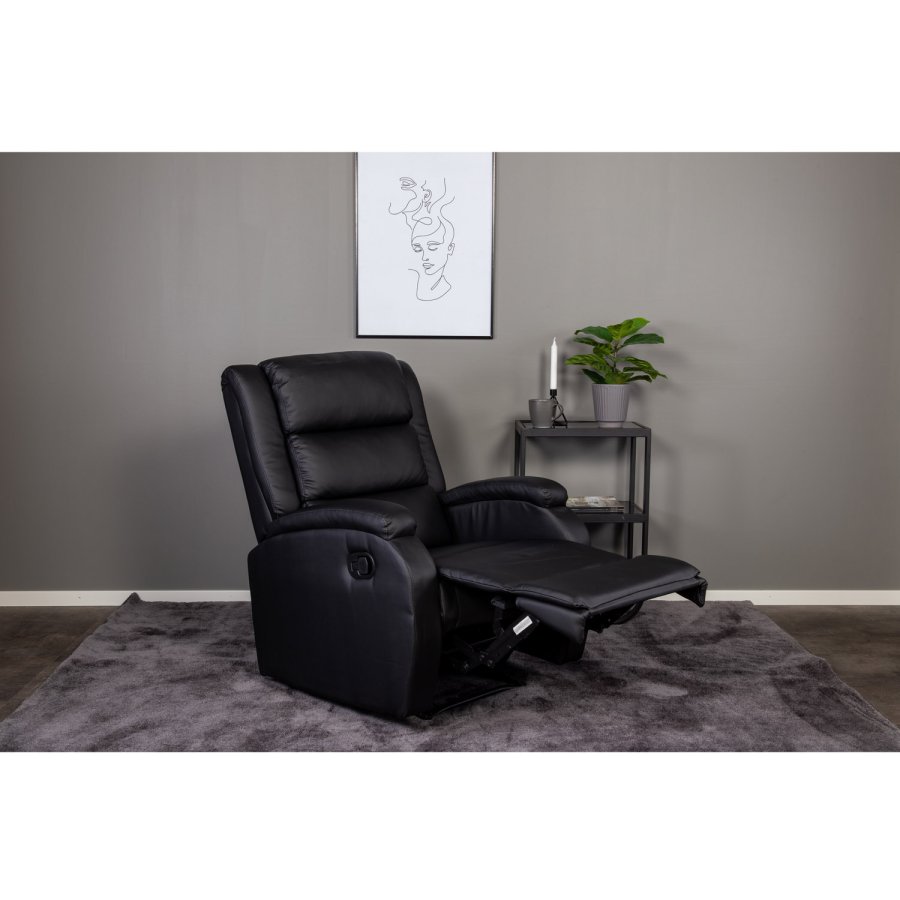 VENTURE DESIGN Bengt recliner lnestol, m. fodskammel - sort PU og metal