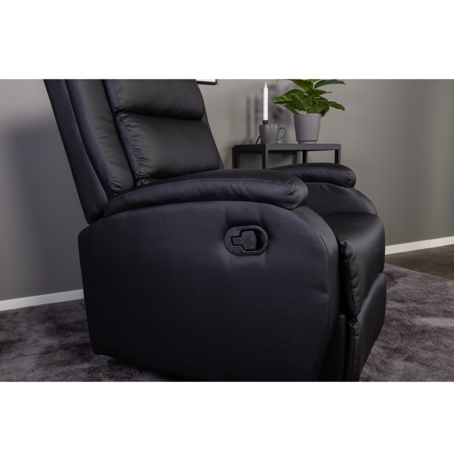 VENTURE DESIGN Bengt recliner lnestol, m. fodskammel - sort PU og metal