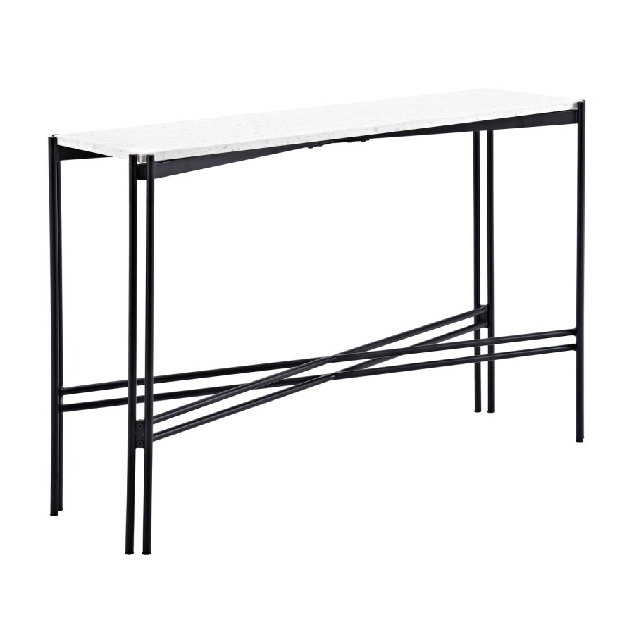 VENTURE DESIGN Razzia sidebord - hvid terrazzo og sort metal (110x30)