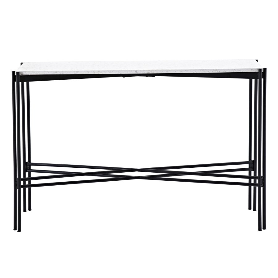 VENTURE DESIGN Razzia sidebord - hvid terrazzo og sort metal (110x30)