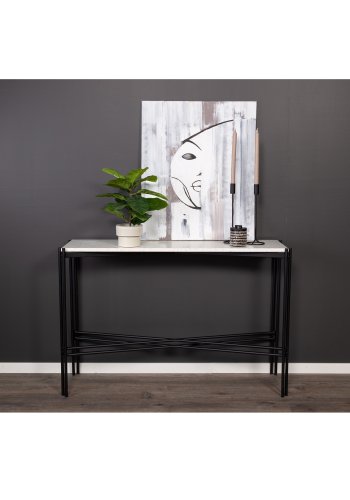 VENTURE DESIGN Razzia sidebord - hvid terrazzo og sort metal (110x30)