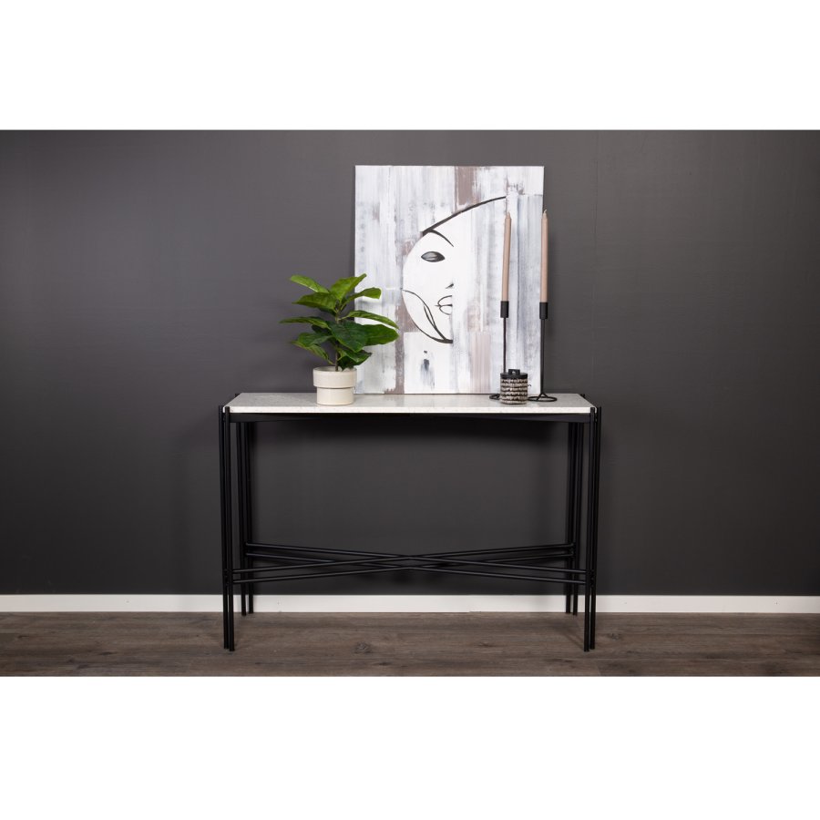 VENTURE DESIGN Razzia sidebord - hvid terrazzo og sort metal (110x30)