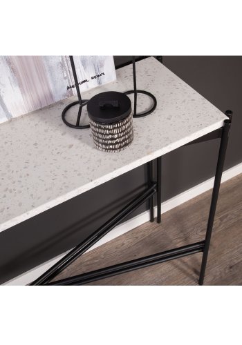 VENTURE DESIGN Razzia sidebord - hvid terrazzo og sort metal (110x30)