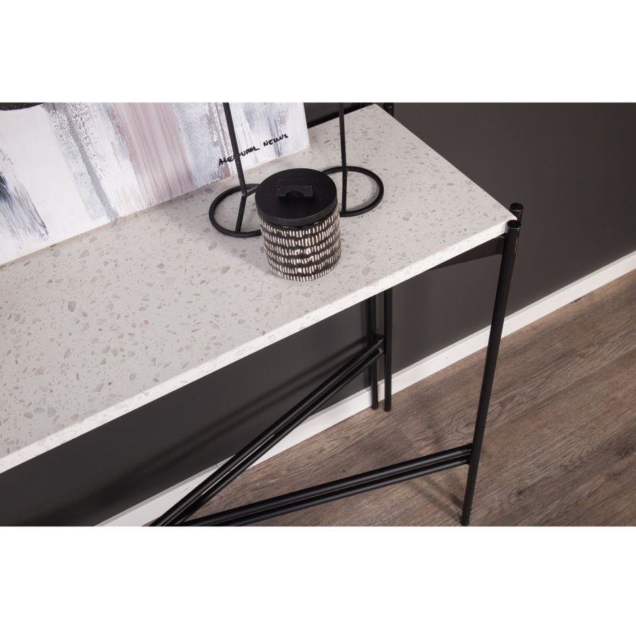 VENTURE DESIGN Razzia sidebord - hvid terrazzo og sort metal (110x30)