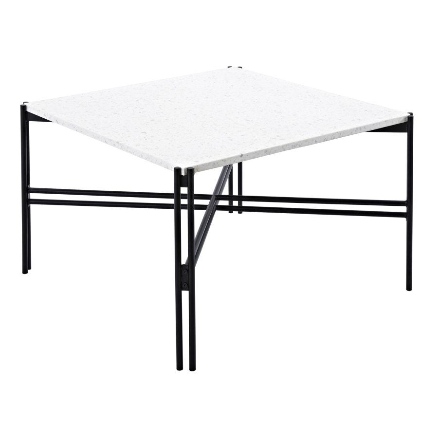 VENTURE DESIGN Razzia sofabord - hvid terrazzo og sort metal (75x75)