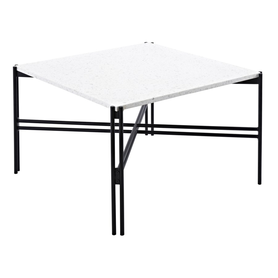 VENTURE DESIGN Razzia sofabord - hvid terrazzo og sort metal (75x75)