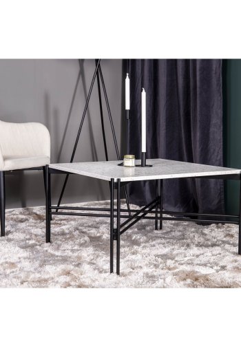 VENTURE DESIGN Razzia sofabord - hvid terrazzo og sort metal (75x75)