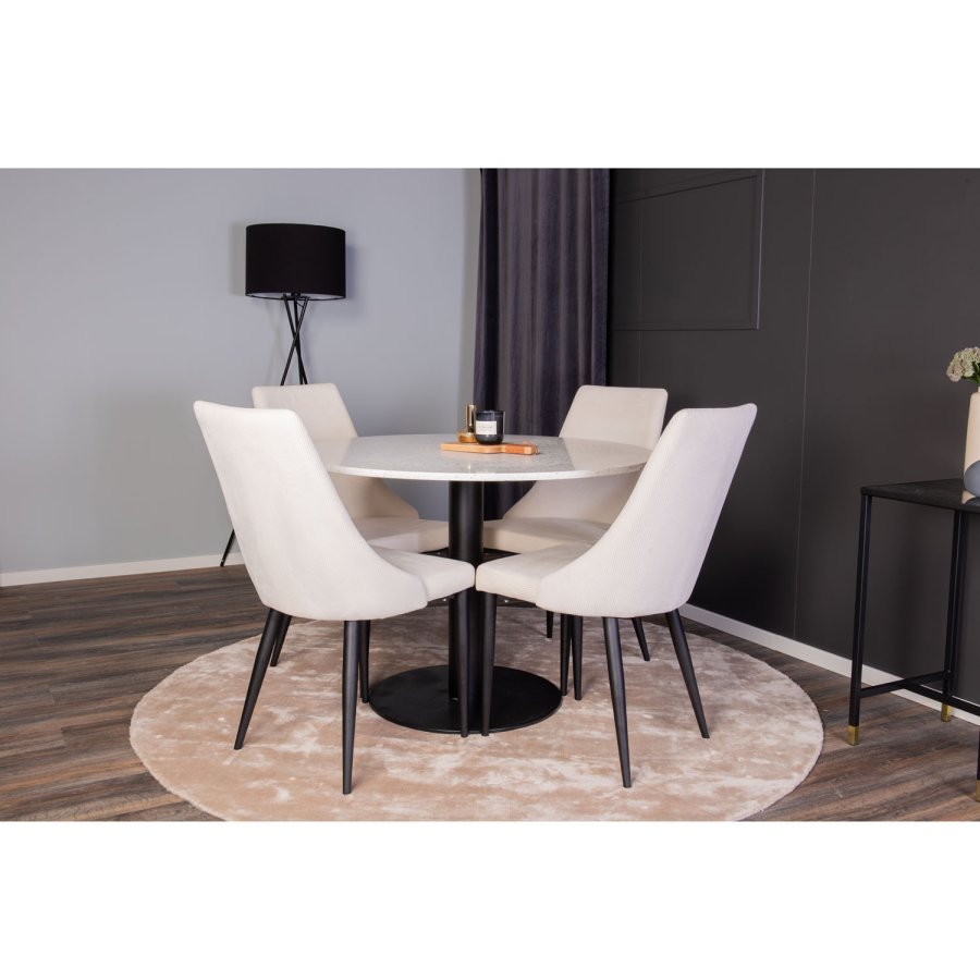 VENTURE DESIGN Razzia spisebord - hvid terrazzo og sort metal (106)