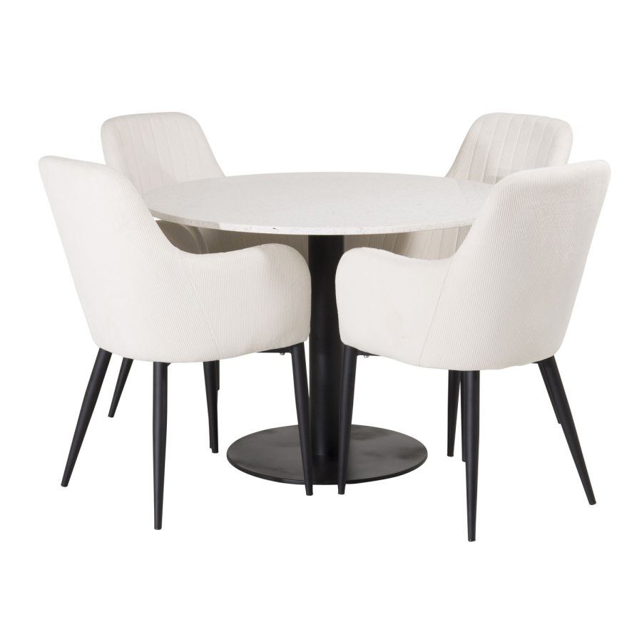 VENTURE DESIGN Razzia spisebord - hvid terrazzo og sort metal (106)