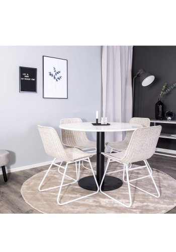 VENTURE DESIGN Razzia spisebord - hvid terrazzo og sort metal (106)