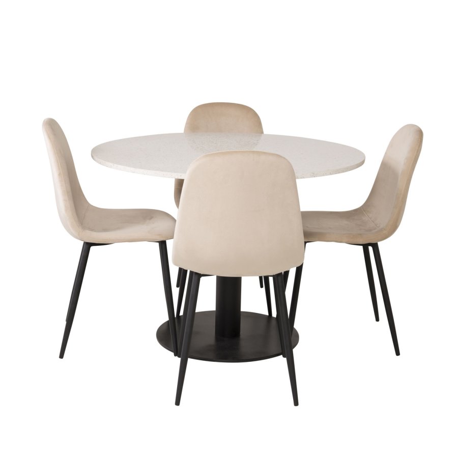 VENTURE DESIGN Razzia spisebord - hvid terrazzo og sort metal (106)