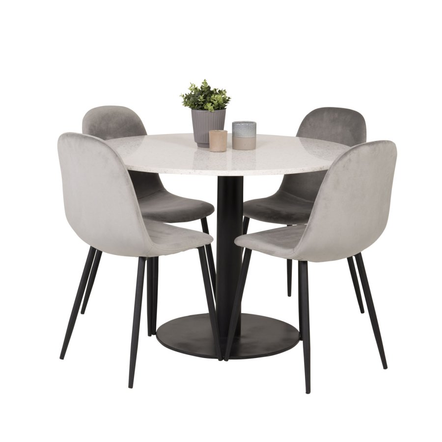 VENTURE DESIGN Razzia spisebord - hvid terrazzo og sort metal (106)