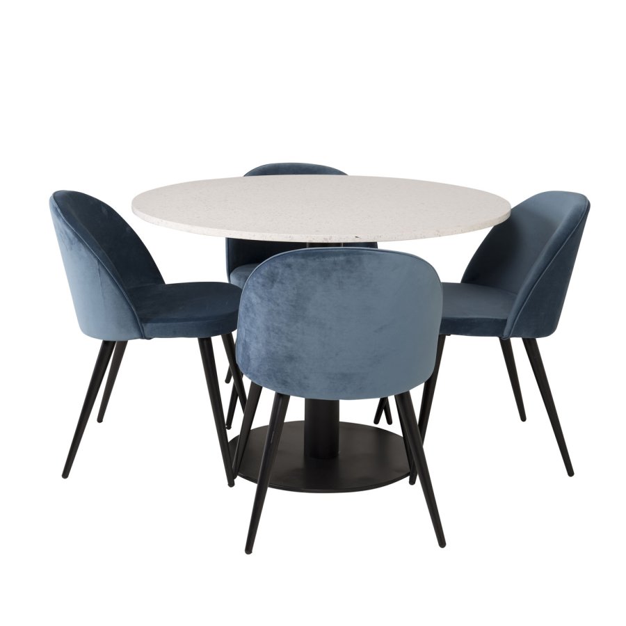 VENTURE DESIGN Razzia spisebord - hvid terrazzo og sort metal (106)