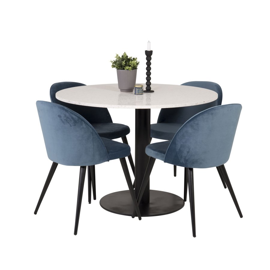 VENTURE DESIGN Razzia spisebord - hvid terrazzo og sort metal (106)